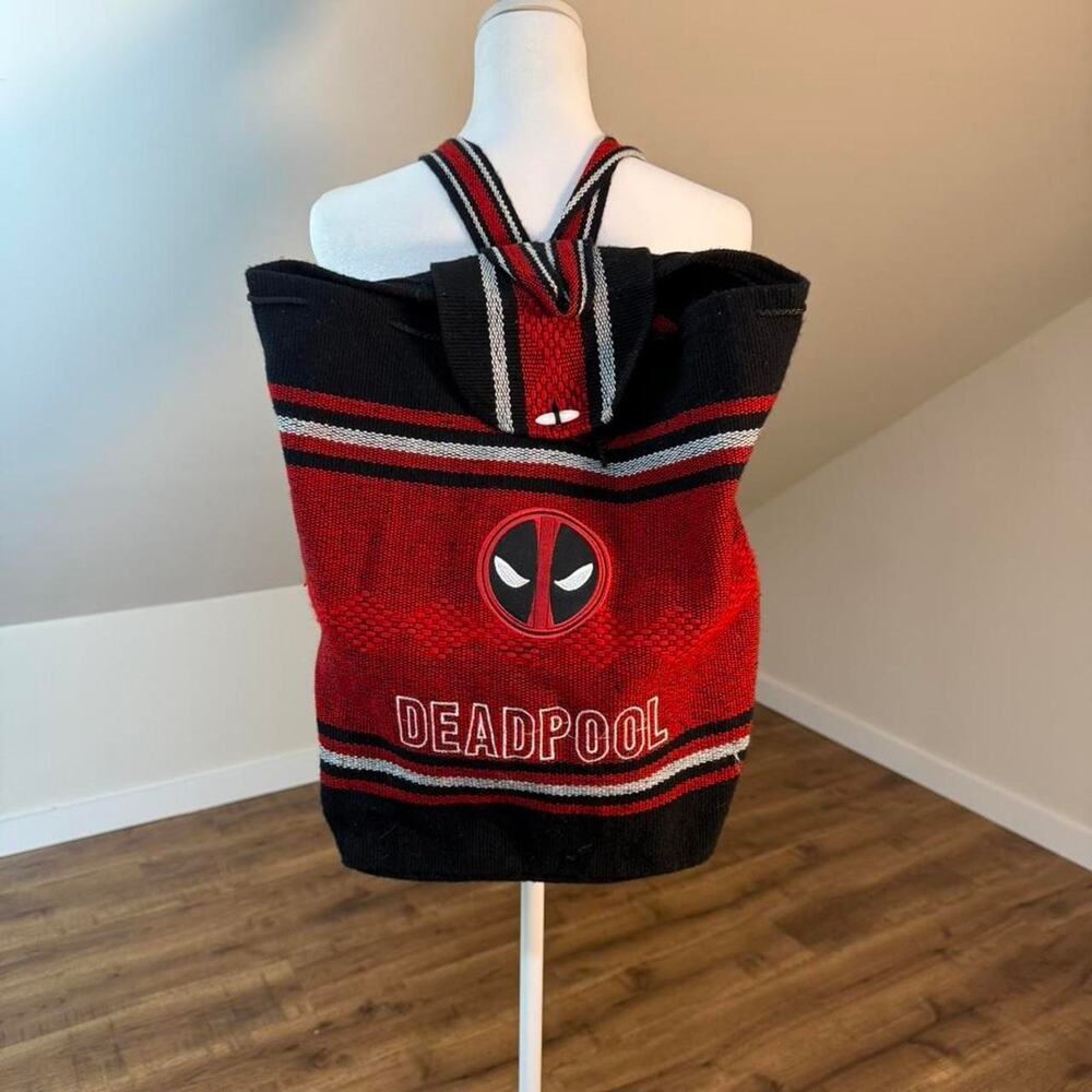 Deadpool Knit Backpack Tote Red Black‎ Festival Boho Marvel Graphic Bag